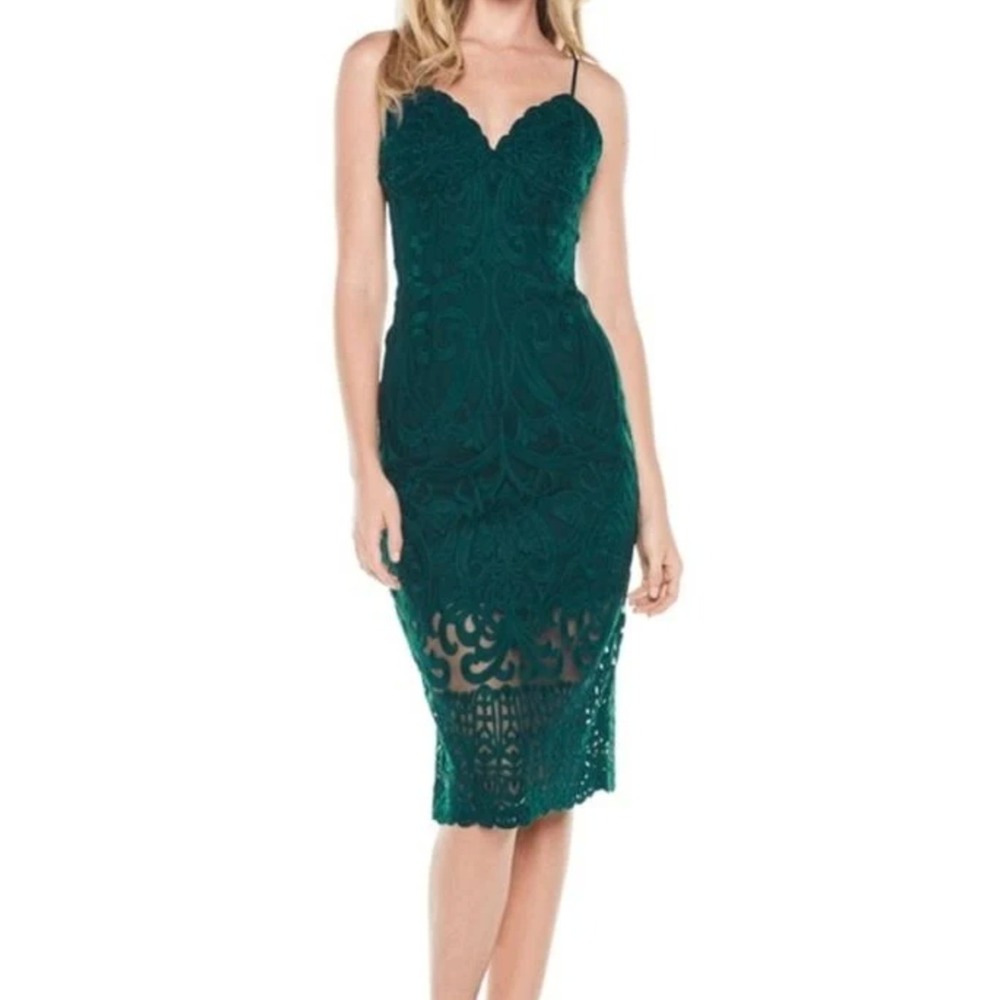 NEW Bardot Gia Lace Bodycon Pencil Midi Dress Evergreen Womens Size 6/S